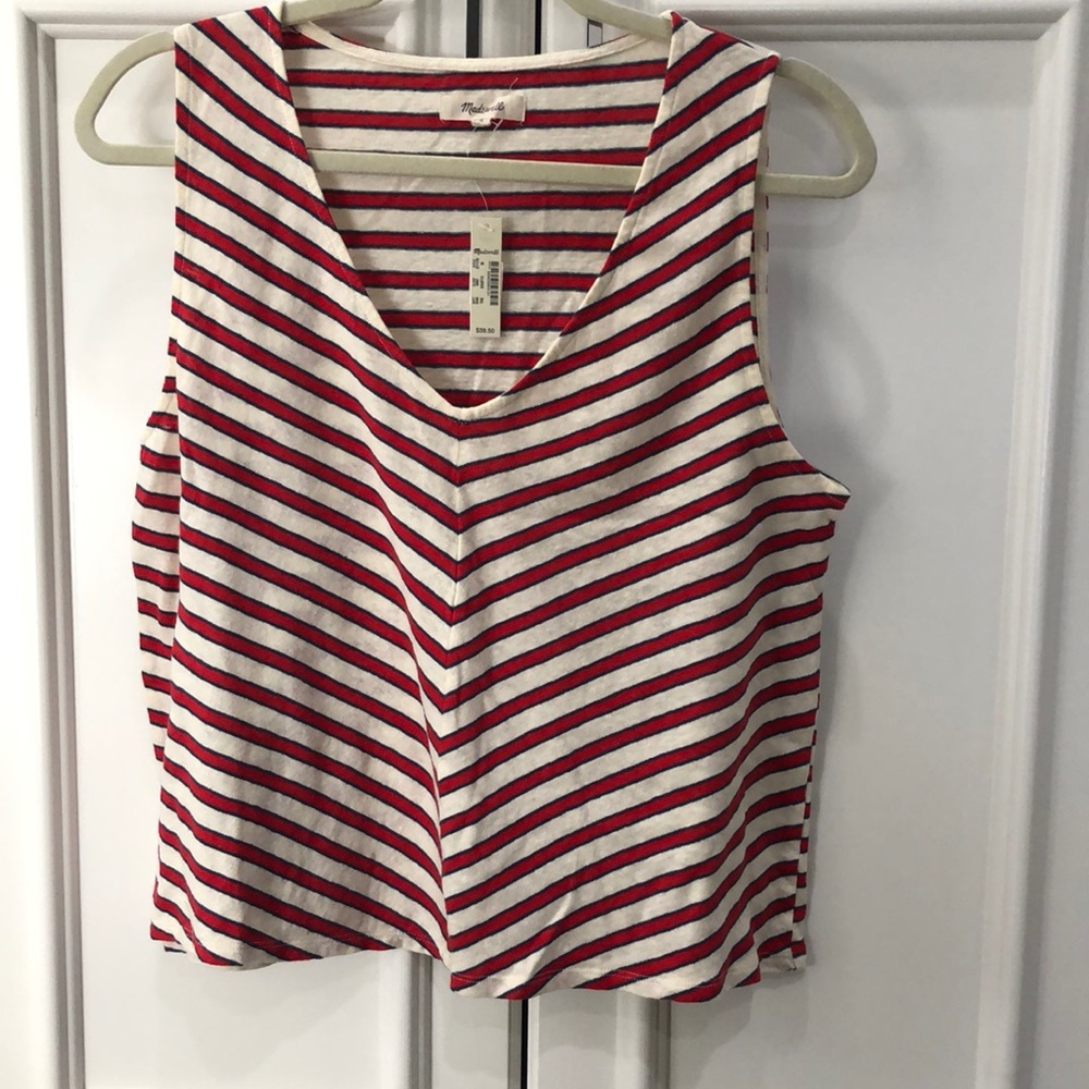 Madewell Red and Blue Striped Tank Medium